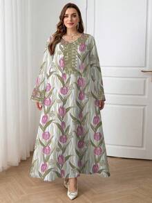 Al Najma Đầm kiểu Ả Rập tối giản cổ chữ V dành cho nữ cỡ lớn, phong cách thường ngày. - Nhiều màu - Xem 4