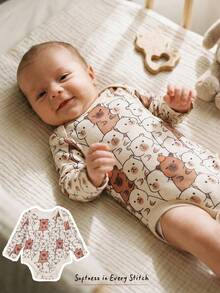 Cozy Pixies Newborn Baby Girl Capybara Pattern Knitted Soft Crew Neck Long Sleeve Bodysuit - Multicolor - View 2