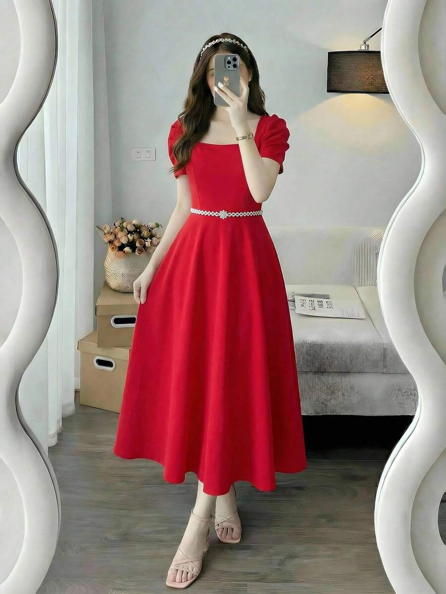 Elegant Off Shoulder Dress For Teen GirlSuitable For Valentine's Day, New Year Party, Holidays - Red - View 1