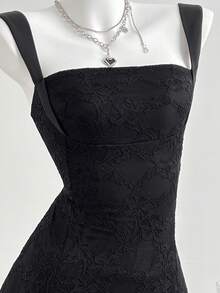 Elamini 女士休闲性感露背蕾丝收腰连衣裙 - 黑色 - 查看 5