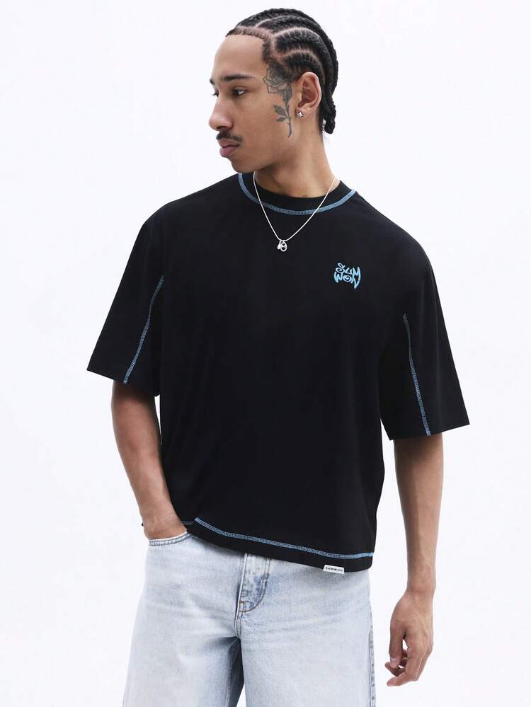 Crew Neck T-Shirt With Blue Stitch Detail