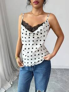 Rafferiza Women's Elegant Lace Polka Dot Camisole - White - View 6