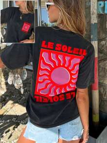 DrmWander Women's Graphic T-Shirt, Casual Street Style Short Sleeve Tee, Cute Summer Top - Dark Grey - View 1