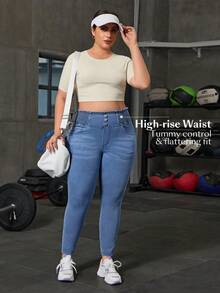 Flexra Quần jean denim co giãn dáng ôm vừa vặn, cạp cao, thoải mái dành cho nữ cỡ lớn - Rửa trung bình - Xem 3