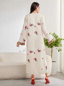 Yasmyna Women's Spring/Summer Woven Textured Printed Long Sleeve Embroidered Collar Elegant Arabic Dress - Multicolor - View 2