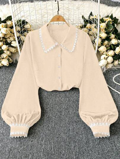 Rometta プラスサイズ レディース ターンダウンカラー シングルブレスト カジュアル 多用途 デイリーウェア ランタンスリーブシャツ