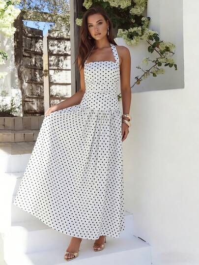 NOVVYNE 女士波点连衣裙，优雅无袖