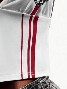 Mistrie Women's White Casual Sports Camisole Tank Top, V-Neck Sleeveless Shirt, New Style Vacation Boho Sexy Plain Plaid Striped Casual - White - View 7