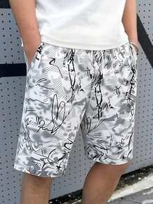 Manfinity RSRT 男士休闲印花口袋沙滩短裤 - 白色 - 查看 1