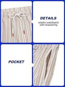 ZELFYO Men's Striped Print Drawstring Waist Pocket Beach Shorts Men Swim Trunks Men Beachwear Beige Swim Trunks Striped Swim Trunks Bathing Suit Men Beach Clothes For Men Cream Swim Trunks Beach Trunks Men S Swim Trunk Men Shorts Vacation - Apricot - View 5