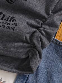 SHEIN 女童印花撞色吊带休闲背心，适合外出、度假和日常穿着 - 深灰色 - 查看 8