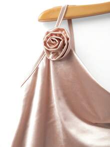 Franclia Traje de baño de una pieza con detalles de rosa en camisola de flores 3D de moda de verano para mujer, traje de baño beige, body de satén para mujer - Caqui - Ver 4