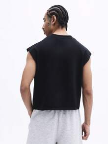 SUMWON 男士纽约标志无袖圆领背心，休闲夏季必备T恤，基础棉混纺运动衫 - 黑色 - 查看 2