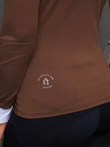 Activina Women's Contrast Button Half-Placket Long Sleeve Equestrian Top - Brown - View 3