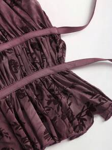 Elamini New Pleated Spaghetti Strap Tie Waist Sleeveless Crop Top, Spring/Summer - Purple - View 3