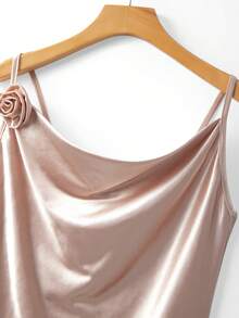 Franclia Traje de baño de una pieza con detalles de rosa en camisola de flores 3D de moda de verano para mujer, traje de baño beige, body de satén para mujer - Caqui - Ver 5