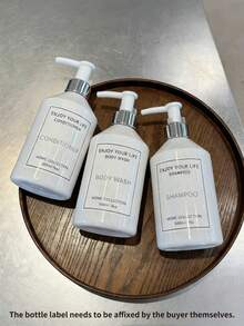 Three 500ml/16oz White Slanted Shoulder Lotion Sub Bottles, Press Shampoo Bath Gel Conditioner Refillable Plastic Bottles, With Waterproof Labels, Body Lotion Cosmetics Packaging, Bathroom Bathroom Beauty Salon Sub Bottle Set. - White - View 5