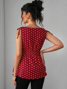 Momance 孕妇夏季休闲波点印花抽绳腰带吊带衫 - 酒紅色 - 查看 2