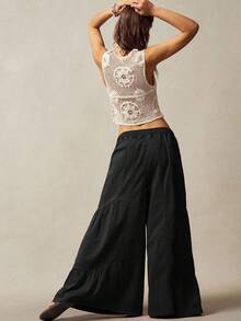 Bohemela 女士纯色阔腿低腰宽松梭织裤 - 黑色 - 查看 7