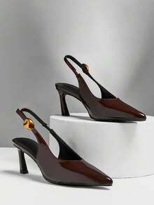 SHUZIA Women's Elegant Stylish Point Toe Sling-Back Stiletto Pumps - Chocolate Brown - View 6