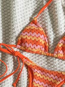 Swim Mod Women's Jacquard Fabric Halter Bikini Set, Spring/Summer - Multicolor - View 4