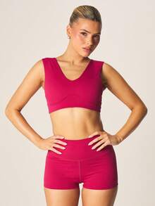 MISSGUIDED Active V-Neck Sports Bra Seamless Workout Athletic Wear Gym Training Performance Activewear - Red - View 5