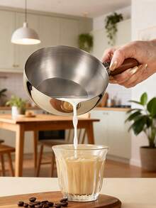 1pc Stainless Steel Cooking Pot, Household Noodle Pot, Kitchen Tool, Chocolate Melting Pot, Butter Pot, Mini Soup Pot - Silver - View 6