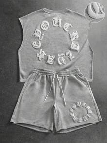 PAVTROS 男士街头时尚无袖上衣和短裤套装 - 灰色 - 查看 6