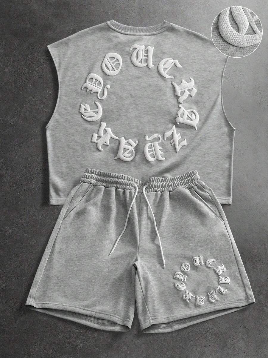 PAVTROS Men's Street Fashion Sleeveless Top & Shorts Set - Grey - View 1