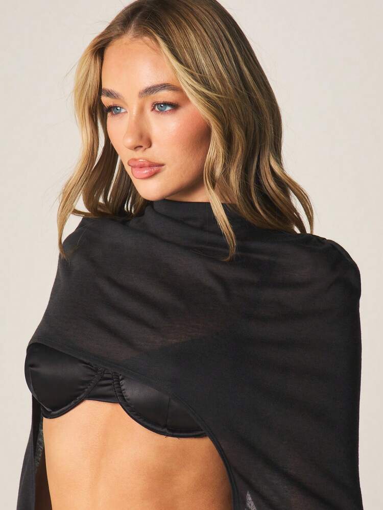 MISSGUIDED Women's Hooded Draped Long Sleeve Crop Top With Bell Sleeves And Open Back Detail
