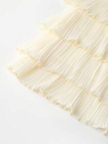 Trelyra 女士优雅浪漫雪纺褶皱A字吊带系腰短裙，适合春夏外出和约会 - 杏色 - 查看 4