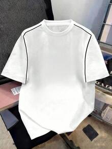 Manfinity Joysei Men BasicMen's Casual Contrast Trim Round Neck Short Sleeve T-Shirt, Summer Men White T Shirt White T-Shirt Blank T Shirts Spring To Summer  Tops For Women  Shirts For Woman  Valentines Gifts For Boyfriend  Men Clothes  Shirts For Women Men White T-Shirt White T-Shirt With Black Trim White Top White Shirt   Summer Tops  Going Out Tops Women - Multicolor - View 4