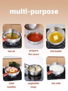 1pc Stainless Steel Cooking Pot, Household Noodle Pot, Kitchen Tool, Chocolate Melting Pot, Butter Pot, Mini Soup Pot - Silver - View 11
