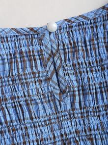 Sweetra Women's New Year Outfit, Summer Clothing, Halloween Costume, Christmas Outfit, Thanksgiving Outfit, New Arrivals, Spring/Summer/Autumn/Winter, Suitable For Party, Commute, Daily, Travel, Vacation, Summer Top, Christmas Sweater, Elegant Party Blouse, Women Beach Outfit, Plaid Top, Cute Sweet Vacation, Waist Ruched Fitted Sleeveless Round Neck Ruffle Hem Top, Blouse - Blue - View 6