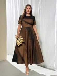 Firerie Spring & Summer Green Tie-Dye Tie Dye Pattern Elegant Maxi Dress With Puff Sleeves, Suitable For Graduation, Renaissance Fair - Coffee Brown - View 3