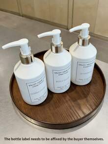 Three 500ml/16oz White Slanted Shoulder Lotion Sub Bottles, Press Shampoo Bath Gel Conditioner Refillable Plastic Bottles, With Waterproof Labels, Body Lotion Cosmetics Packaging, Bathroom Bathroom Beauty Salon Sub Bottle Set. - White - View 2