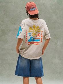 Bohemela 波西米亚风春夏休闲女式印花T恤。适合海滩度假、日常穿着、音乐节和派对造型、返校季、美式街头风格，以及运动、郊游、骑行、派对、情人节、嘉年华和音乐节等场合。 - 杏色 - 查看 9