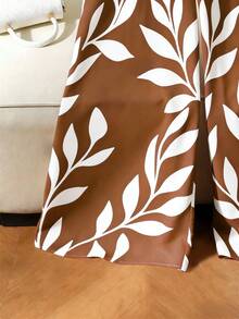 Franclia Bộ áo liền quần mùa hè cho nữ, có thắt eo, quần ống rộng, họa tiết thực vật. - màu nâu - Xem 4