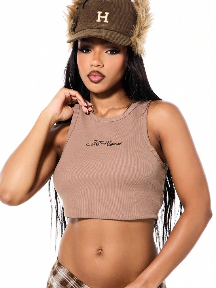 SUMWON WOMEN Kurzes, geripptes Tanktop mit Schriftzugdetails