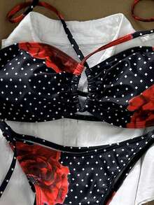 Swim Vcay Bộ bikini hai mảnh buộc dây chéo, họa tiết ngẫu nhiên, dành cho nữ, thích hợp cho mùa xuân/hè. - Nhiều màu - Xem 5