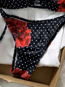 Swim Vcay Bộ bikini hai mảnh buộc dây chéo, họa tiết ngẫu nhiên, dành cho nữ, thích hợp cho mùa xuân/hè. - Nhiều màu - Xem 6