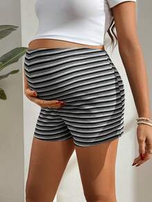 SHEIN Pregnant Women Striped Casual Comfortable Short Leggings - Grey - View 6