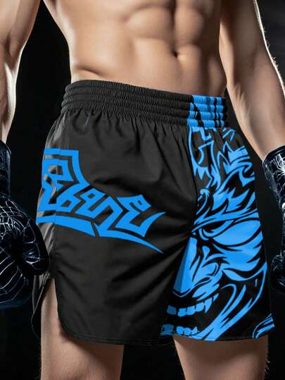 Manfinity Homme Men's Geometric Print Elastic Waist Loose Casual Shorts Men Workout Shorts Mens Graphic Shorts