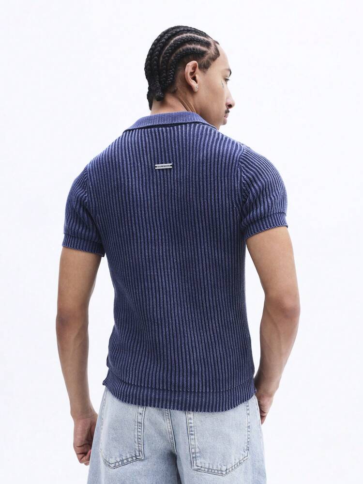 半袖リブニットポロ