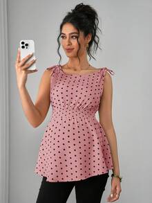 Momance Top sin mangas de maternidad con estampado de lunares - Rosa - Ver 5