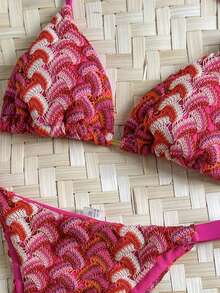 Swim Vcay Women's Jacquard Fabric Halter Bikini Set, Spring/Summer - Multicolor - View 5