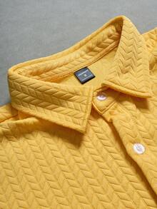 Manfinity Homme Áo sơ mi nam tay ngắn màu trơn, cài một hàng khuy, kiểu dáng thường ngày, màu vàng, áo sơ mi nam có họa tiết, áo sơ mi nam màu vàng chanh, áo sơ mi nam. - Màu vàng - Xem 7