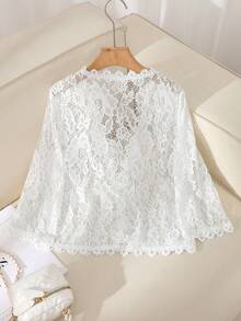GlowEve Áo khoác ngắn mỏng, màu trơn, xuyên thấu, thanh lịch dành cho nữ, phối ren. - trắng - Xem 2