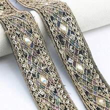 2英寸金色丝线刺绣复古丝带花边饰边，适用于装饰服装领口、帽子、包包、连衣裙等。 - 彩色 - 查看 16