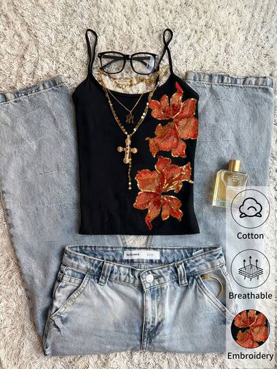 Glimmora Damen Blumen Muster Trägerhemd